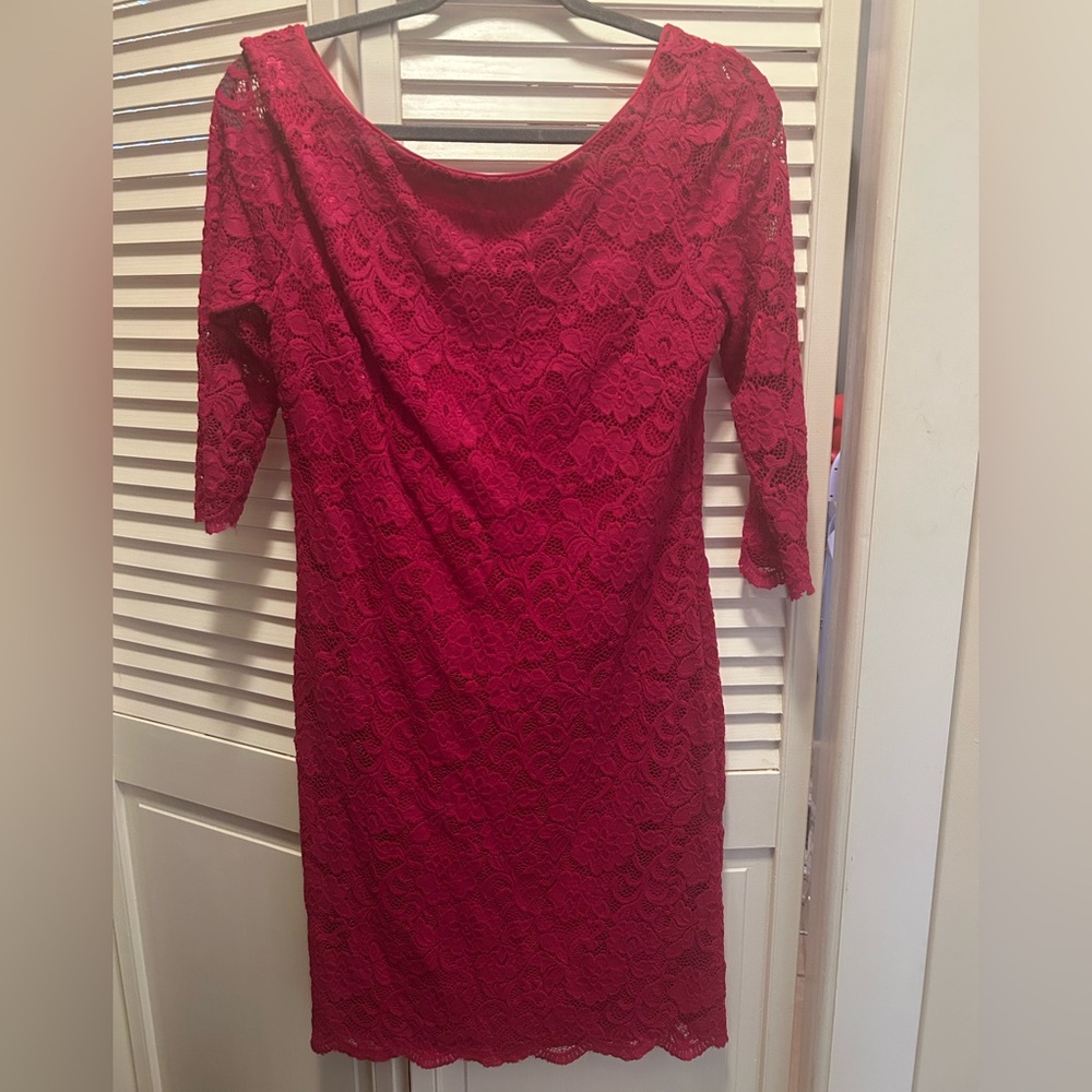 White House Black Market Pink Lace Long Sleeve Dress